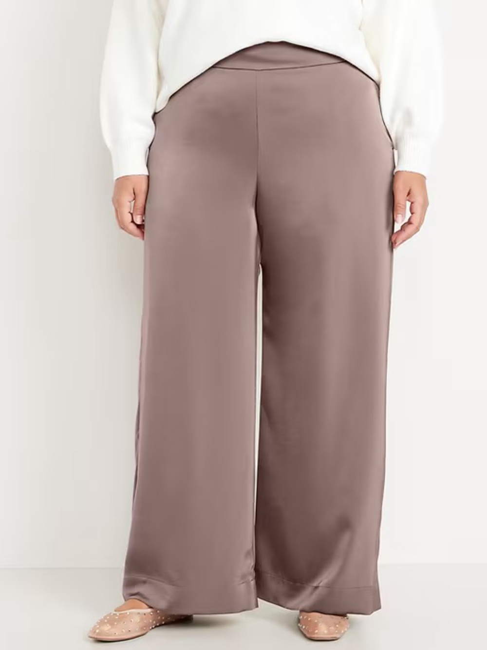 Old Navy Wide Leg Sateen Pants Size 16 Dusted Cocoa High Rise Holiday Evening